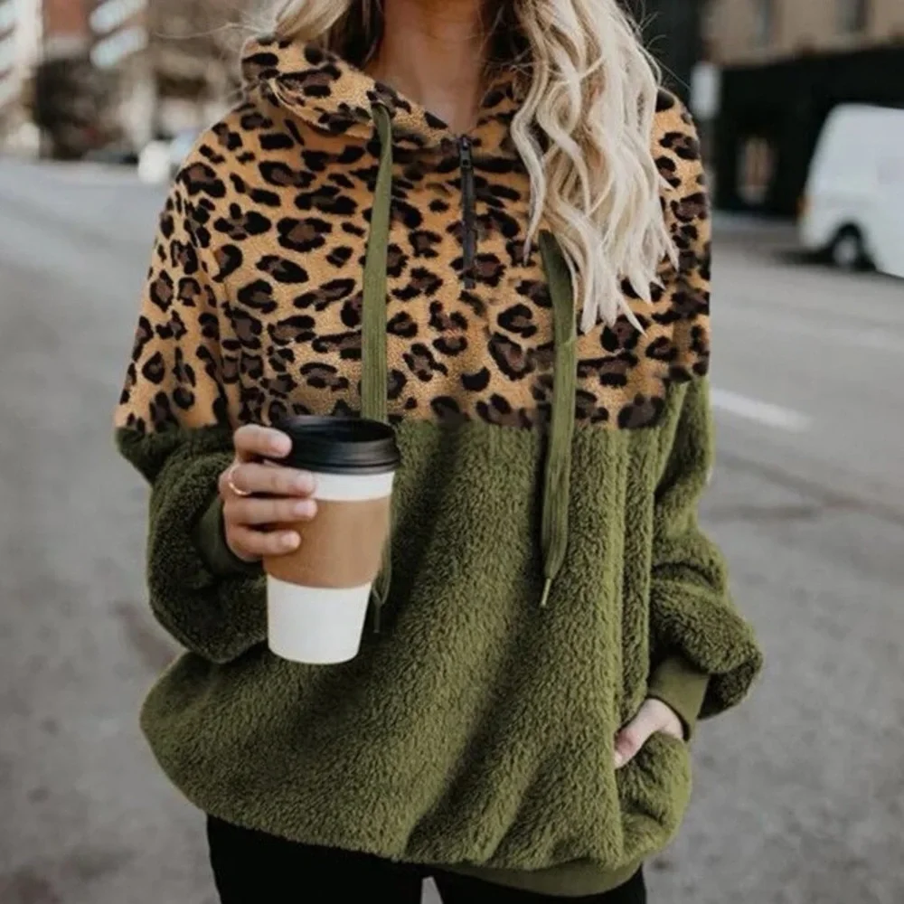 leopard pullover drawstring tops pullover
